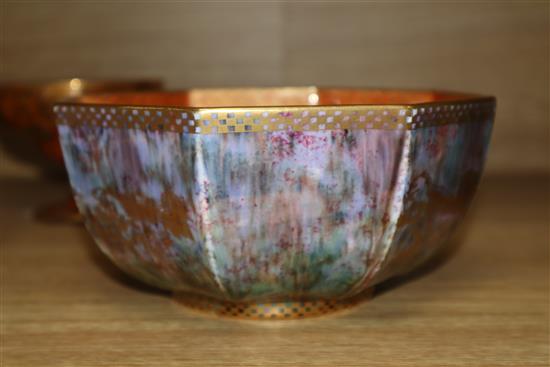 A Wedgwood iridescent lustre octagonal bowl and footed vase